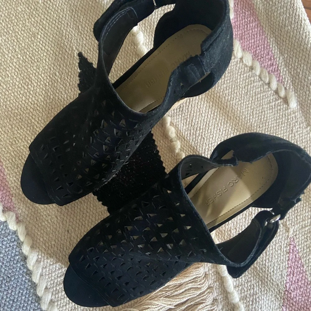 Marc Fisher Black Suede Espadrille Wedge Sandals